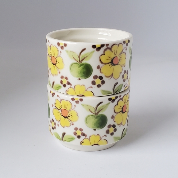 Vintage Mid Century VALENCIA Daisy Design Egg Cups Villeroy & Boch Luxembourg - Picture 6 of 8